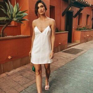 RARE Zara White Linen Jewel Strap Mini Dress Size Small Party Cocktail